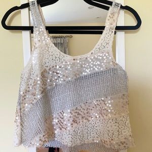 Free People Cropped Sequin Sparkle Crochet Top